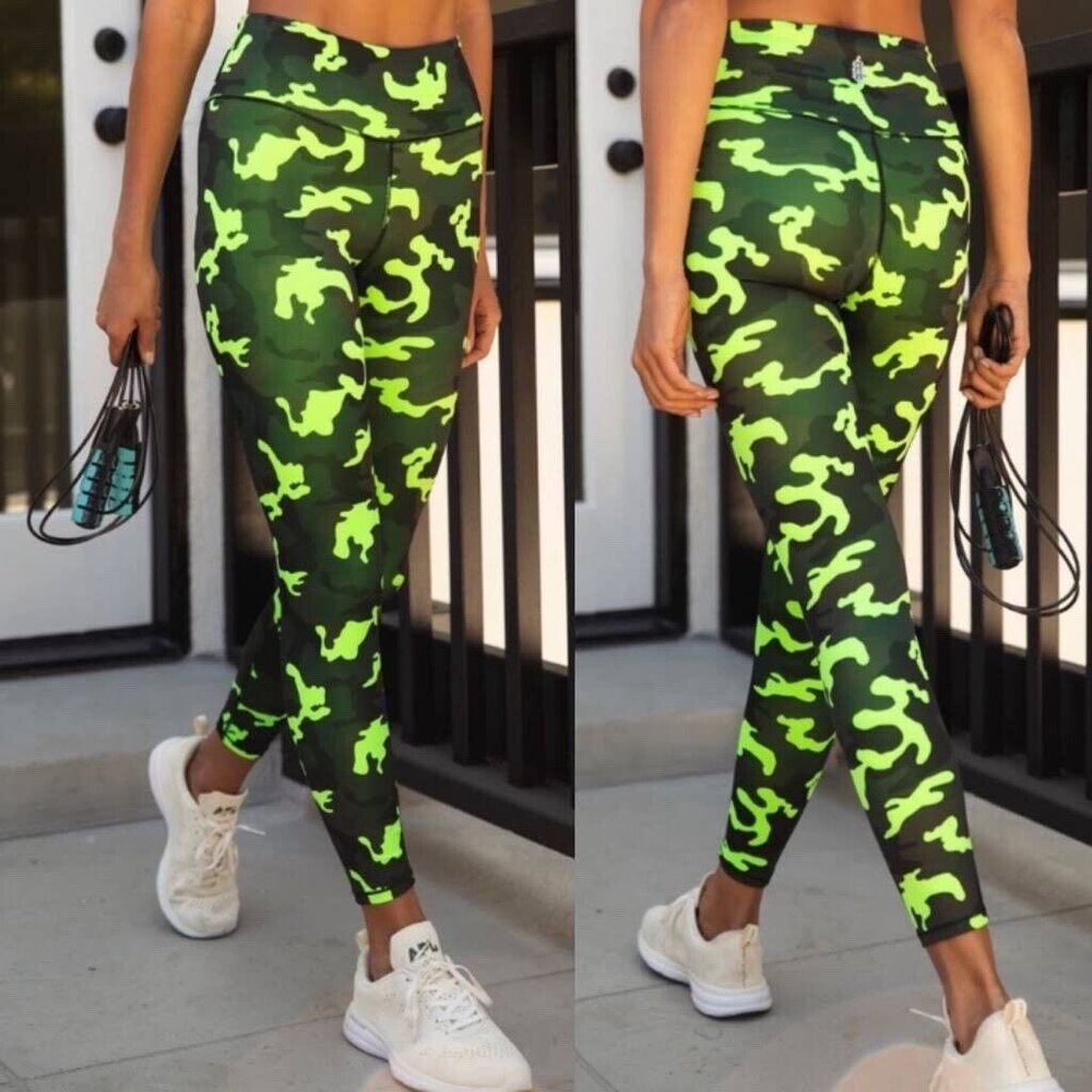 Free People FP Movement Tide Is High Camouflage Neon Green Medium Leggings